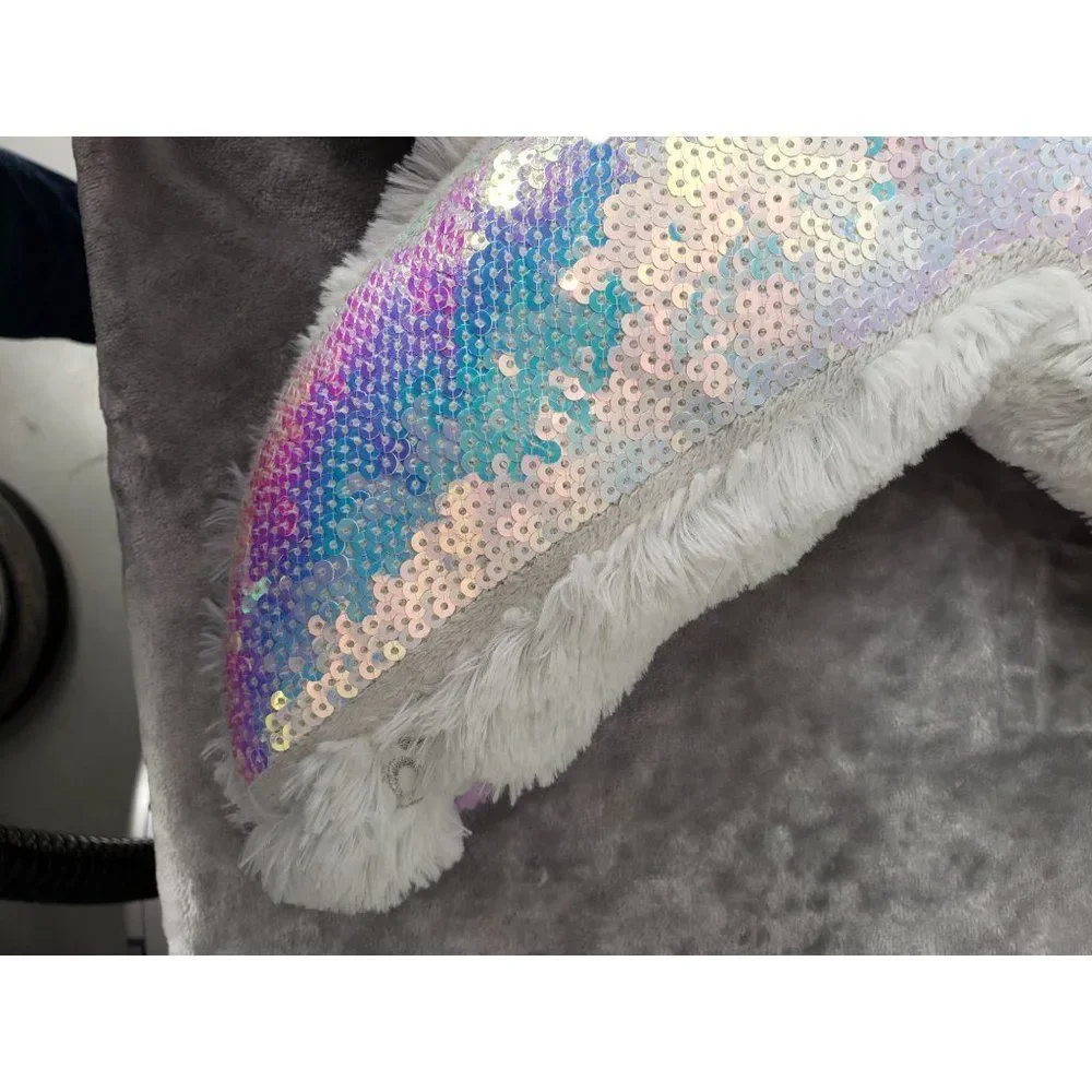 Justice Girls Initial K Reversible Sequin Plush Pillow Purple White Iridescent